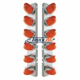 SS Front Air Cleaner Bracket With 12X 19 LED Watermelon Lights & Visors For Peterbilt-Amber LED/Dark Amber Lens - United Pacific 37298