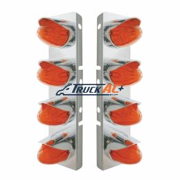 SS Front Air Cleaner Bracket With 8X 19 LED Watermelon Lights & Visors For Peterbilt-Amber LED/Dark Lens - United Pacific 37299