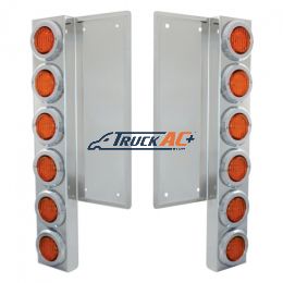 FL SS Front Air Cleaner Bracket W/12X 9 LED 2" Lights & Bezels -Amber LED & Lens - United Pacific 37322