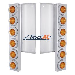 FL SS Front Air Cleaner Bracket W/12X 9 LED 2" Beehive Lights & Bezels -Amber LED & Lens - United Pacific 37323