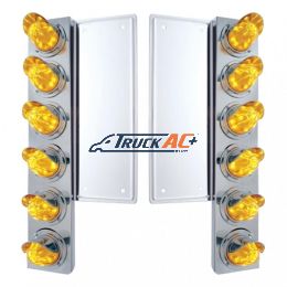 FL SS Front Air Cleaner Bracket With 12X 11 LED Watermelon Lights & Visors -Amber LED & Lens - United Pacific 37354