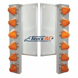 FL SS Front Air Cleaner Bracket With 12X 11 LED Watermelon Lights & Bezels -Amber LED & Lens - United Pacific 37355