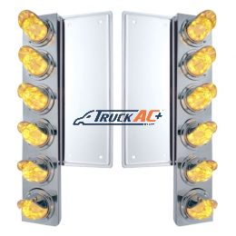 FL SS Front Air Cleaner Bracket With 12X 11 LED Watermelon Lights & Visors -Amber LED/Clear Lens - United Pacific 37356