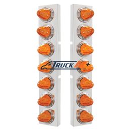 SS Front Air Cleaner Bracket With 14X 11 Amber LED Watermelon Lights & Bezel For KW Trucks -Amber Lens - United Pacific 37367
