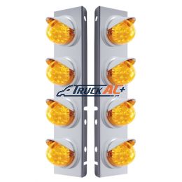 SS Front Air Cleaner Bracket With 8X 17 LED Reflector Lights & Visors For Peterbilt-Amber LED & Lens - United Pacific 37374
