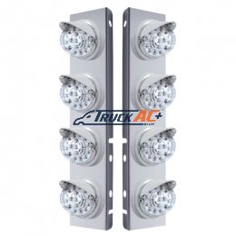 SS Front Air Cleaner Bracket With 8X 17 LED Reflector Lights & Visors For Peterbilt-Amber LED/Clear Lens - United Pacific 37375