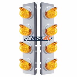 SS Front Air Cleaner Bracket With 8X 17 Amber LED Dual Function Reflector Lights & Visors For Peterbilt-Amber Lens - United Pacific 37376
