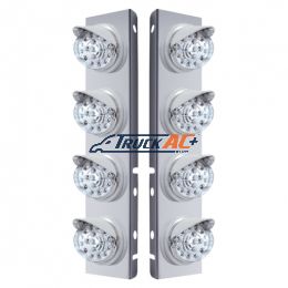 SS Front Air Cleaner Bracket With 8X 17 Amber LED Dual Function Reflector Lights & Visors For Peterbilt-Clear Lens - United Pacific 37377