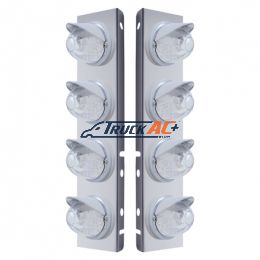 SS Front Air Cleaner Bracket With 8X 17 LED Watermelon Lights & Visors For Peterbilt-Amber LED/Clear Lens - United Pacific 37379