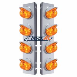SS Front Air Cleaner Bracket With 8X 17 Amber LED Dual Func. Watermelon Lights & Visors For Peterbilt-Amber Lens - United Pacific 37380