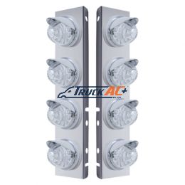 SS Front Air Cleaner Bracket With 8X 17 LED Reflector Watermelon Lights & Visors For Peterbilt-Amber LED/Clear Lens - United Pacific 37383
