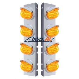 SS Front Air Cleaner Bracket With 8X 17 LED Beehive Lights & Visors For Peterbilt -Amber LED & Lens - United Pacific 37384