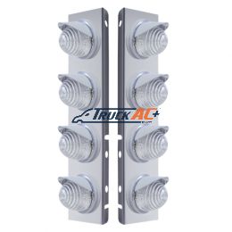 SS Front Air Cleaner Bracket With 8X 17 LED Beehive Lights & Visors For Peterbilt -Amber LED/Clear Lens - United Pacific 37385