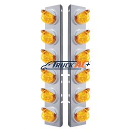 SS Front Air Cleaner Bracket With 12X 17 LED Reflector Lights & Visors For Peterbilt-Amber LED & Lens - United Pacific 37386