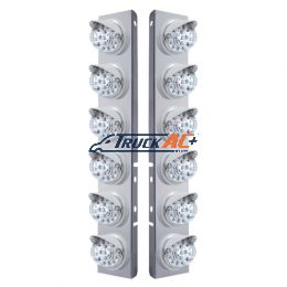 SS Front Air Cleaner Bracket With 12X 17 LED Reflector Lights & Visors For Peterbilt-Amber LED/Clear Lens - United Pacific 37387