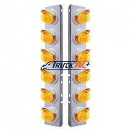 SS Front Air Cleaner Bracket With 12X 17 Amber LED Dual Function Reflector Lights & Visors For Peterbilt -Amber Lens - United Pacific 37388