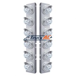 SS Front Air Cleaner Bracket With 12X 17 Amber LED Dual Function Reflector Lights & Visors For Peterbilt-Clear Lens - United Pacific 37389