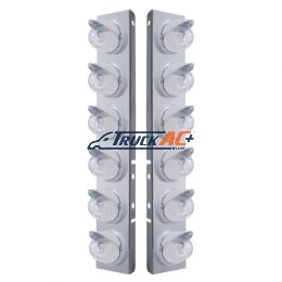 SS Front Air Cleaner Bracket W/12X 17 LED Watermelon Lights & Visors For Peterbilt -Amber LED/Clear Lens - United Pacific 37391