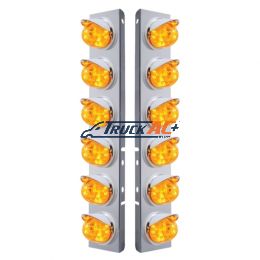 SS Front Air Cleaner Brkt With 12X 17 Amber LED Dual Function Watermelon Lights & Visors For Peterbilt-Amber Lens - United Pacific 37392