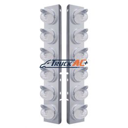 SS Front Air Cleaner Brkt With 12X 17 Amber LED Dual Function Watermelon Lights & Visors For Peterbilt-Clear Lens - United Pacific 37393