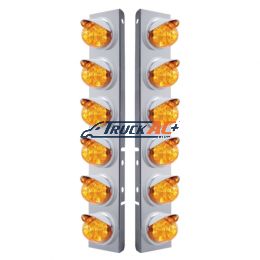 SS Front Air Cleaner Bracket With 12X 17 LED Reflector Watermelon Lights & Visors For Peterbilt-Amber LED & Lens - United Pacific 37394