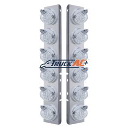 SS Front Air Cleaner Bracket With 12X 17 LED Reflector Watermelon Lights & Visors For Peterbilt-Amber LED/Clear Lens - United Pacific 37395