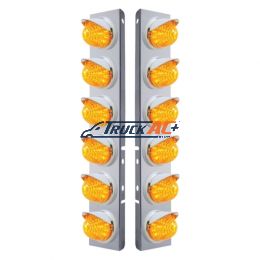 SS Front Air Cleaner Bracket W/12X 17 LED Beehive Lights & Visors For Peterbilt-Amber LED & Lens - United Pacific 37396
