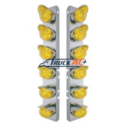 SS Front Air Cleaner Bracket With 12X 19 LED Bullet Style Lights & Visors For Peterbilt-Amber LED & Lens - United Pacific 37462