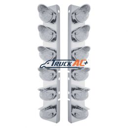SS Front Air Cleaner Bracket With 12X 19 LED Bullet Style Lights & Visors For Peterbilt-Amber LED/Clear Lens - United Pacific 37463