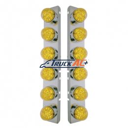 SS Front Air Cleaner Bracket With 12X 19 LED Bullet Style Lights & Bezels For Peterbilt-Amber LED & Lens - United Pacific 37464