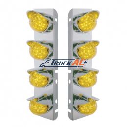 SS Front Air Cleaner Bracket With 8X 19 LED Bullet Style Lights & Visors For Peterbilt-Amber LED & Lens - United Pacific 37466