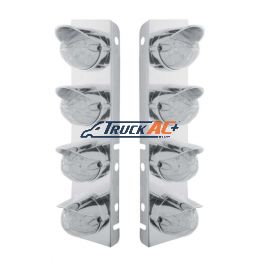 SS Front Air Cleaner Bracket With 8X 19 LED Bullet Style Lights & Visors For Peterbilt-Amber LED/Clear Lens - United Pacific 37467