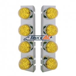 SS Front Air Cleaner Bracket With 8X 19 LED Bullet Style Lights & Bezels For Peterbilt-Amber LED & Lens - United Pacific 37468