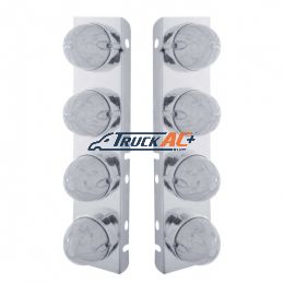 SS Front Air Cleaner Bracket With 8X 19 LED Bullet Style Lights & Bezels For Peterbilt-Amber LED/Clear Lens - United Pacific 37469
