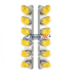 SS Front Air Cleaner Bracket With 12X 19 LED Watermelon Lights & Visors For Peterbilt-Amber LED & Lens - United Pacific 37699