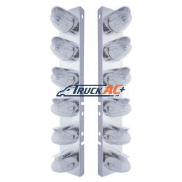SS Front Air Cleaner Bracket With 12X 19 LED Watermelon Lights & Visors For Peterbilt-Amber LED/Clear Lens - United Pacific 37700