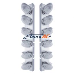 SS Front Air Cleaner Bracket With 12X 19 LED Beehive Lights & Visors For Peterbilt-Amber LED/Clear Lens - United Pacific 37702