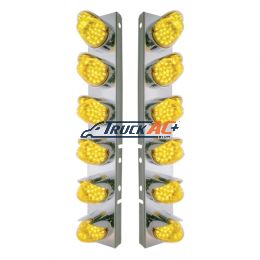 SS Front Air Cleaner Bracket With 12X 19 LED Reflector Lights & Visors For Peterbilt-Amber LED & Lens - United Pacific 37703