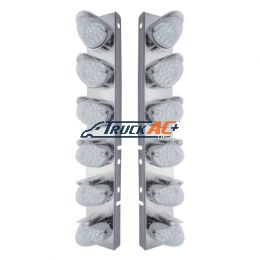 SS Front Air Cleaner Bracket With 12X 19 LED Reflector Lights & Visors For Peterbilt-Amber LED/Clear Lens - United Pacific 37704