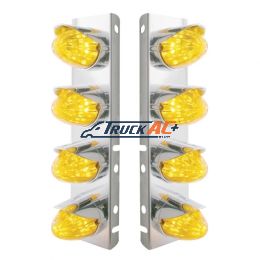 SS Front Air Cleaner Bracket With 8X 19 LED Watermelon Lights & Visors For Peterbilt-Amber LED & Lens - United Pacific 37705