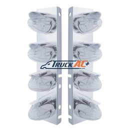 SS Front Air Cleaner Bracket With 8X 19 LED Watermelon Lights & Visors For Peterbilt-Amber LED/Clear Lens - United Pacific 37706