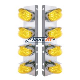 SS Front Air Cleaner Bracket With 8X 19 LED Beehive Lights & Visors For Peterbilt-Amber LED & Lens - United Pacific 37707