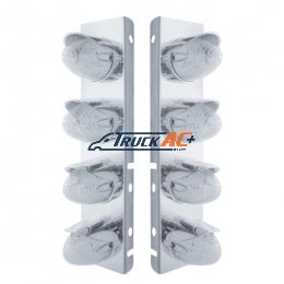 SS Front Air Cleaner Bracket With 8X 19 LED Beehive Lights & Visors For Peterbilt-Amber LED/Clear Lens - United Pacific 37708