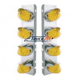 SS Front Air Cleaner Bracket With 8X 19 LED Reflector Lights & Visors For Peterbilt-Amber LED & Lens - United Pacific 37709