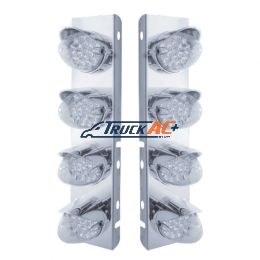 SS Front Air Cleaner Bracket With 8X 19 LED Reflector Lights & Visors For Peterbilt-Amber LED/Clear Lens - United Pacific 37710