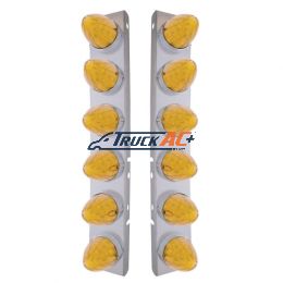 SS Front Air Cleaner Bracket With 12X 19 LED Watermelon Lights & Bezels For Peterbilt-Amber LED & Lens - United Pacific 37984