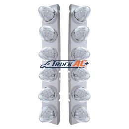 SS Front Air Cleaner Bracket With 12X 19 LED Watermelon Lights & Bezels For Peterbilt-Amber LED/Clear Lens - United Pacific 37985