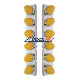 SS Front Air Cleaner Bracket With 12X 19 LED Beehive Lights & Bezels For Peterbilt-Amber LED & Lens - United Pacific 37986