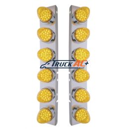 SS Front Air Cleaner Bracket With 12X 19 LED Reflector Lights & Bezels For Peterbilt-Amber LED & Lens - United Pacific 37988