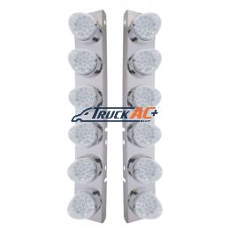 SS Front Air Cleaner Bracket With 12X 19 LED Reflector Lights & Bezels For Peterbilt-Amber LED/Clear Lens - United Pacific 37989
